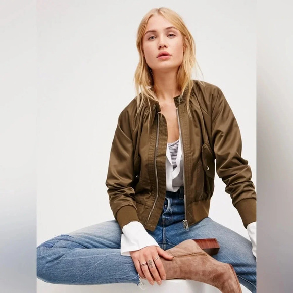 Free People Midnight  Satin Bomber Jacket Navy Blue Medium - Picture 2 of 12